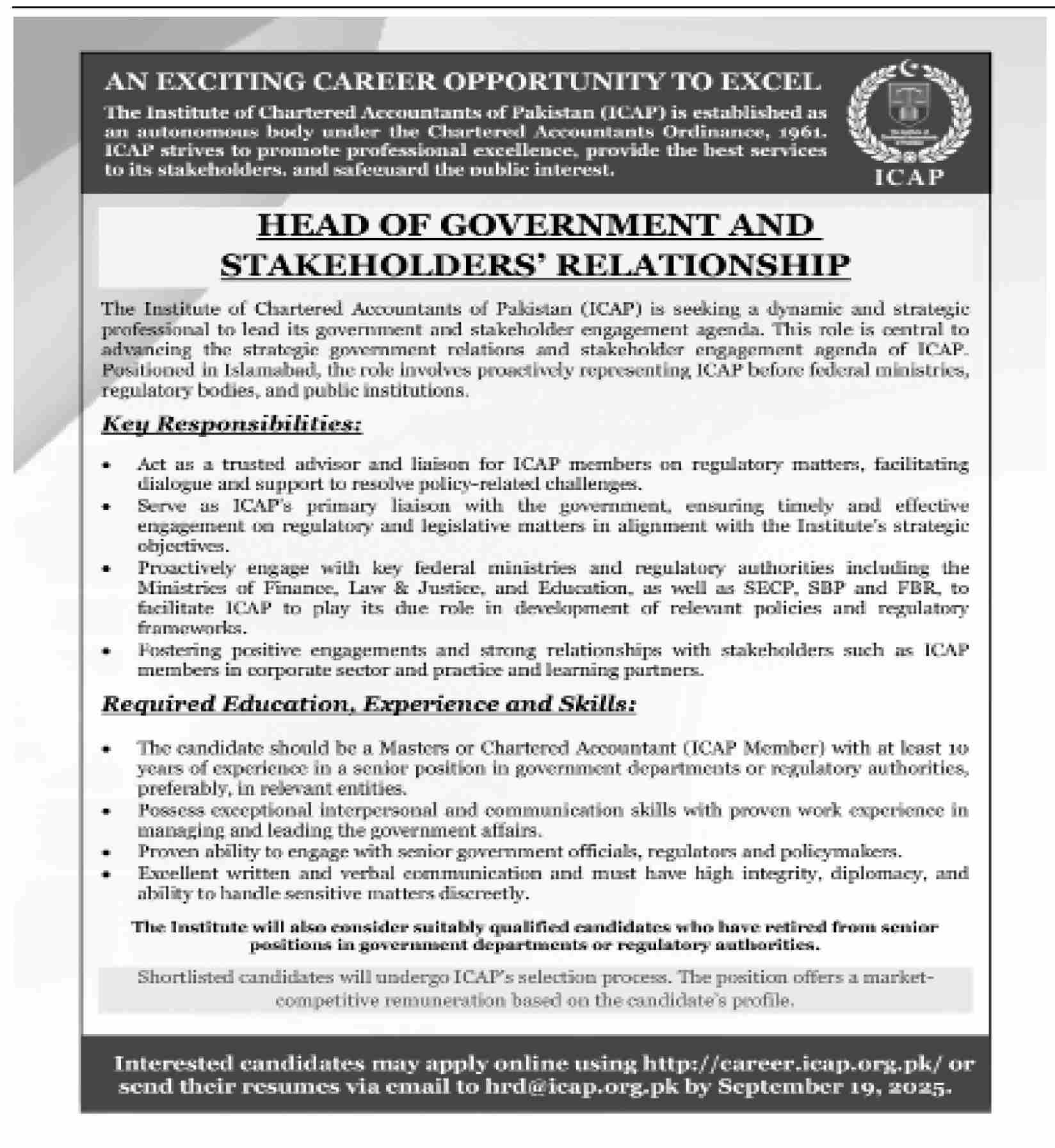 Jobs in The Institute of Charactered Accountants of Pakistan-1